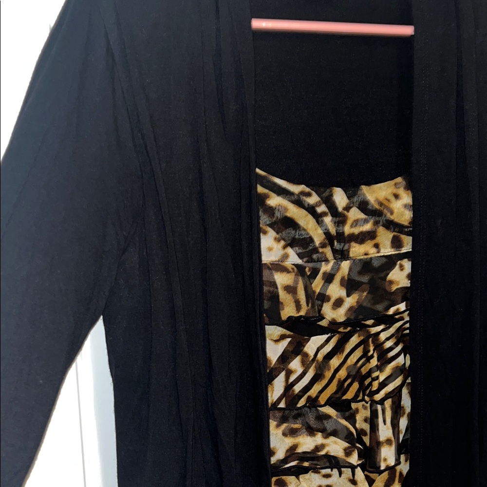 Chico's Black Cardigan with Animal Print Layer - Picture 4 of 6